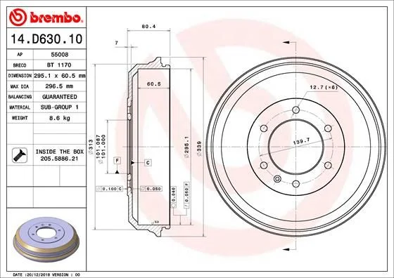 Tambor de Travão BREMBO 14.D630.10