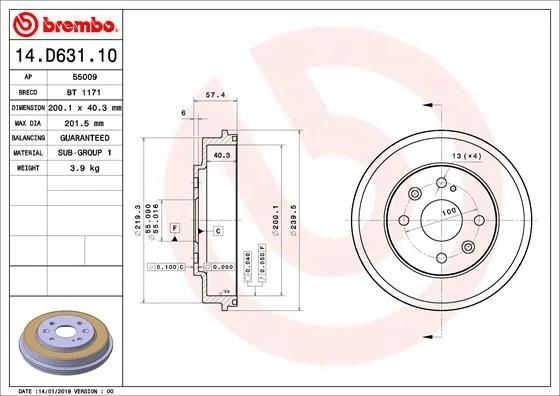 Tambor de Travão BREMBO 14.D631.10