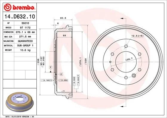 Tambor de Travão BREMBO 14.D632.10