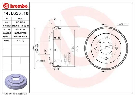 Tambor de Travão BREMBO 14.D635.10