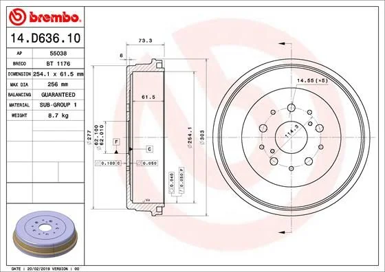 Tambor de Travão BREMBO 14.D636.10