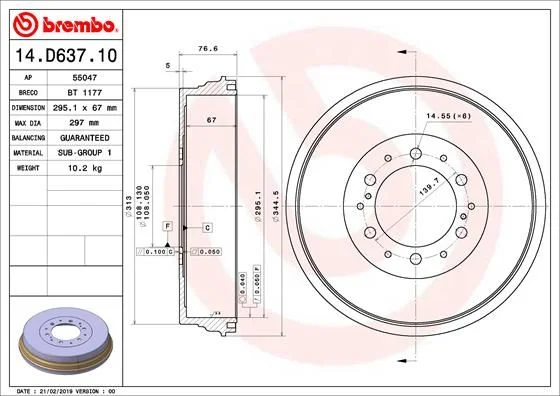 Tambor de Travão BREMBO 14.D637.10