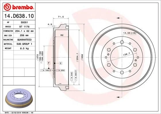 Tambor de Travão BREMBO 14.D638.10