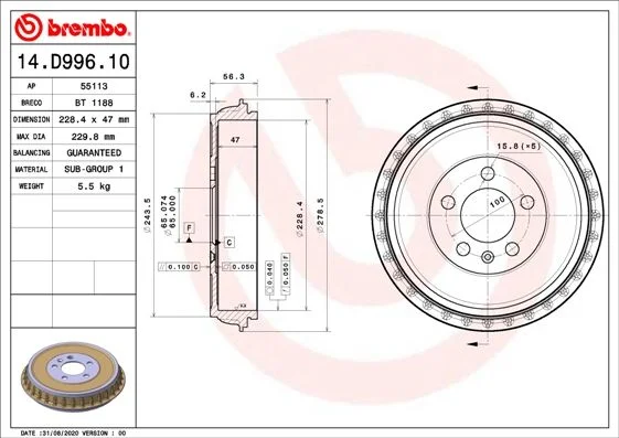 Tambor de Travão BREMBO 14.D996.10
