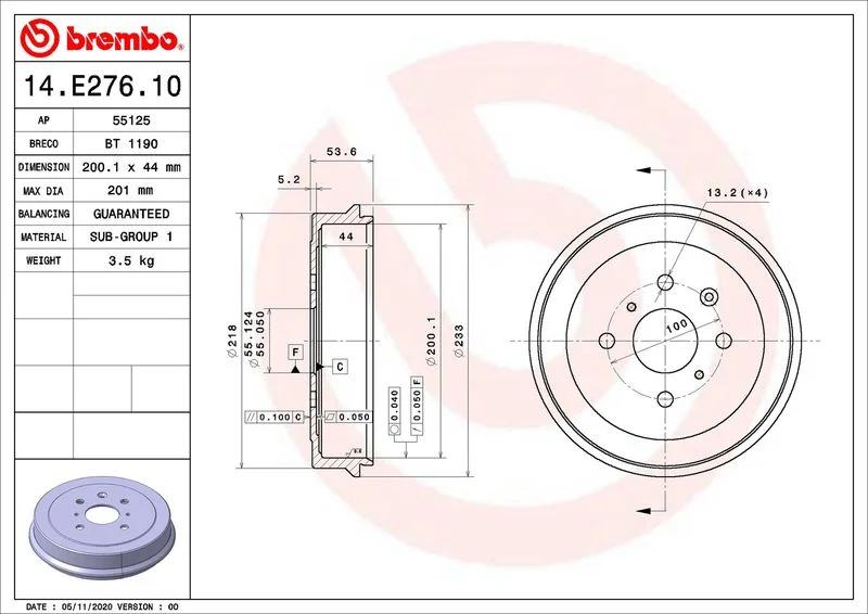 Tambor de Travão BREMBO 14.E276.10