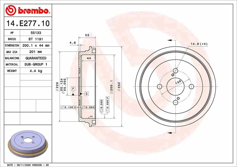 Tambor de Travão BREMBO 14.E277.10