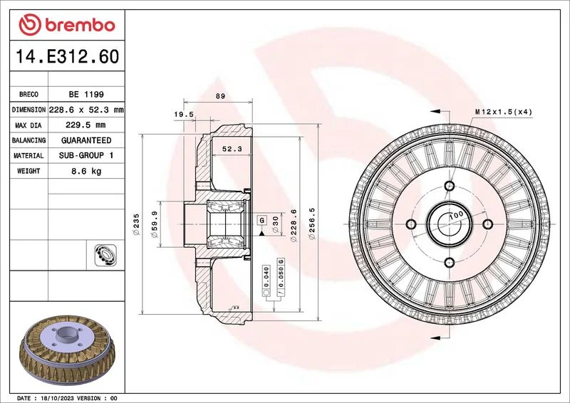Tambor de Travão BREMBO 14.E312.60