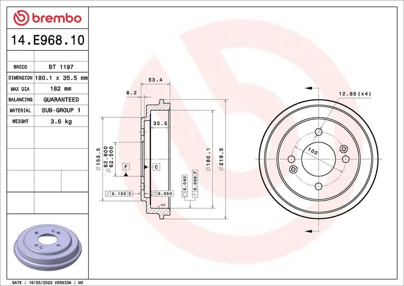 Tambor de Travão BREMBO 14.E968.10