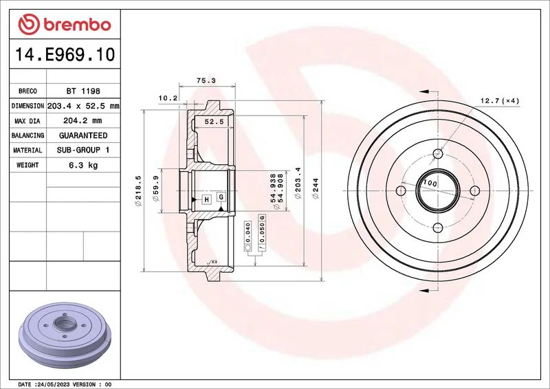 Tambor de Travão BREMBO 14.E969.10