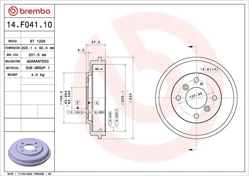 Tambor de Travão BREMBO 14.F041.10