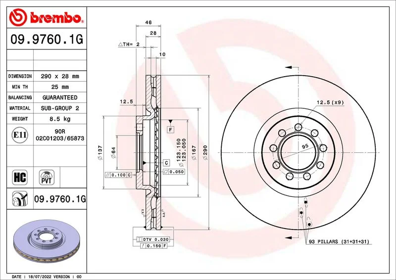 Kit de Freio, disco de freio BREMBO KT 10 022