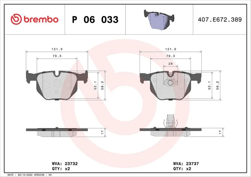 Conjunto de pastilhas de travão de disco BREMBO P 06 033X
