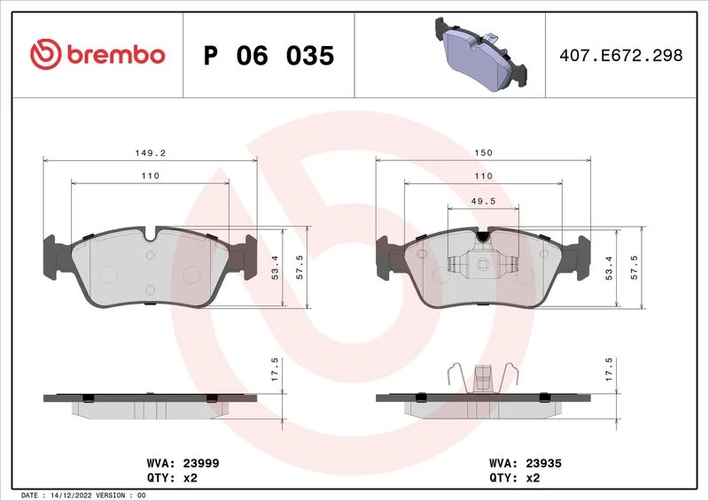 Conjunto de pastilhas de travão de disco BREMBO P 06 035X