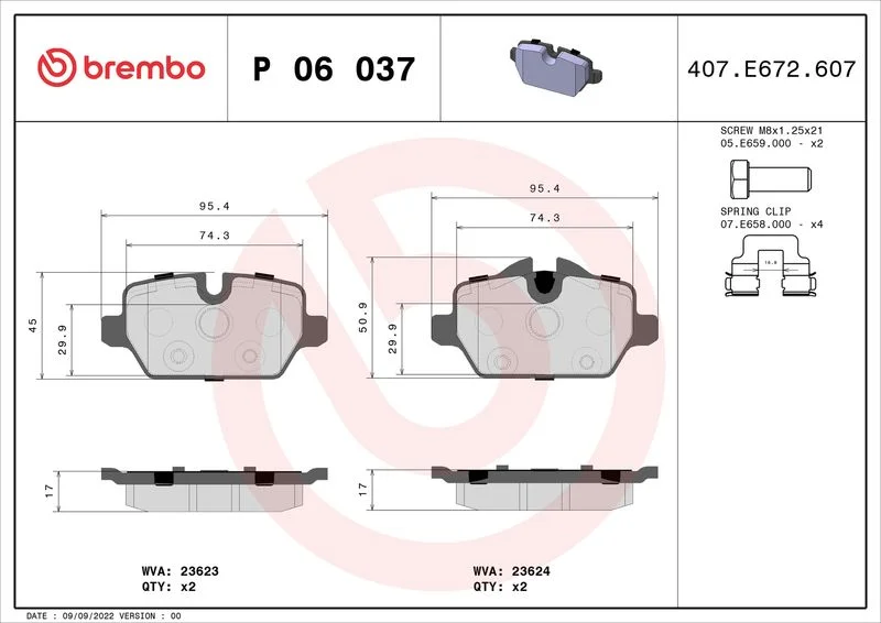 Conjunto de pastilhas de travão de disco BREMBO P 06 037X