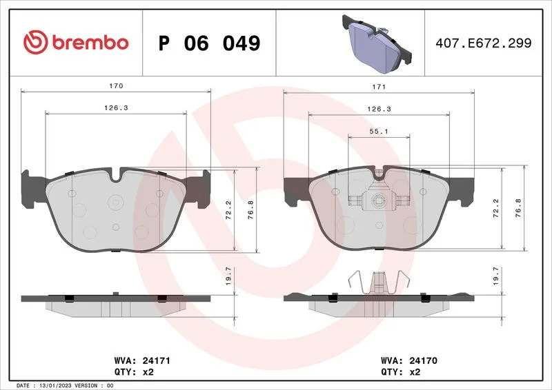 Conjunto de pastilhas de travão de disco BREMBO P 06 049