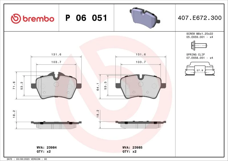 Brake Pad Set, disc brake BREMBO P 06 051X