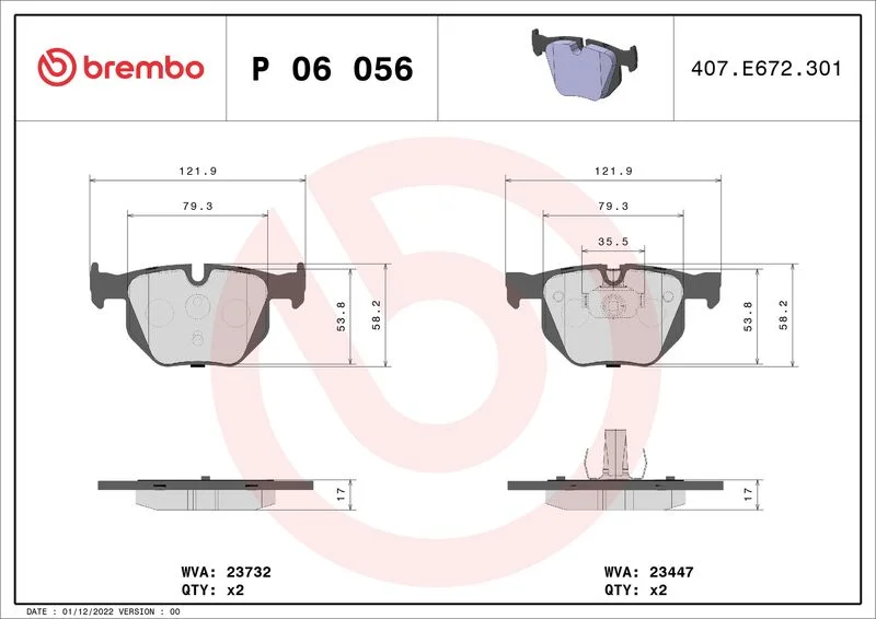 Brake Pad Set, disc brake BREMBO P 06 056