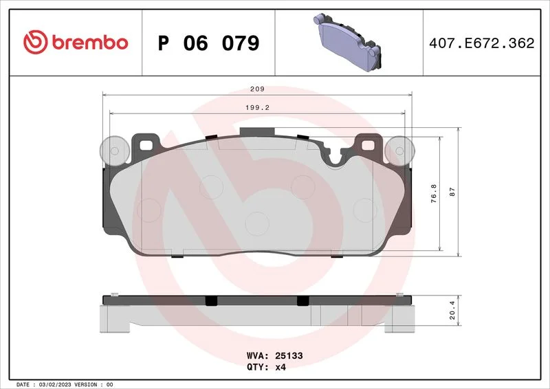Brake Pad Set, disc brake BREMBO P 06 079