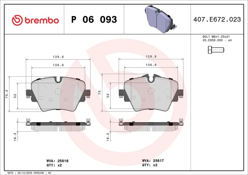 Conjunto de pastilhas de travão de disco BREMBO P 06 093