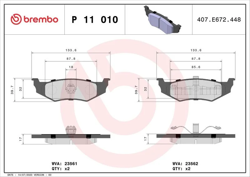 Conjunto de pastilhas de travão de disco BREMBO P 11 010