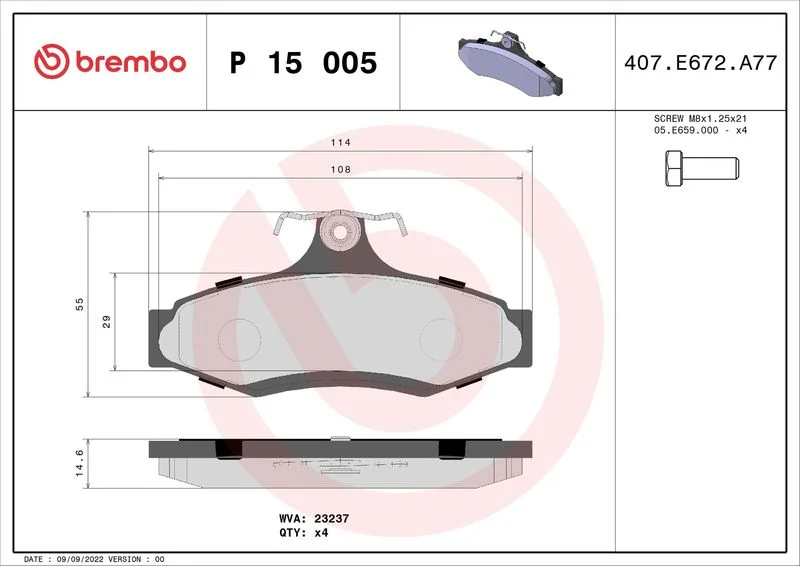 Conjunto de pastilhas de travão de disco BREMBO P 15 005