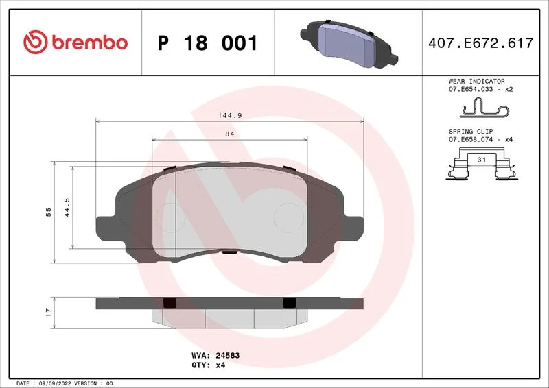 Conjunto de pastilhas de travão de disco BREMBO P 18 001