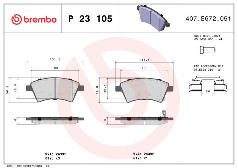 Conjunto de pastilhas de travão de disco BREMBO P 23 105