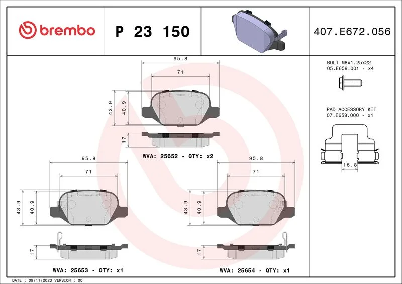 Conjunto de pastilhas de travão de disco BREMBO P 23 150