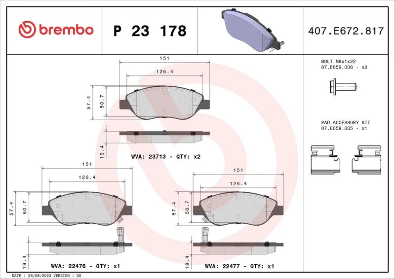 Brake Pad Set, disc brake BREMBO P 23 178