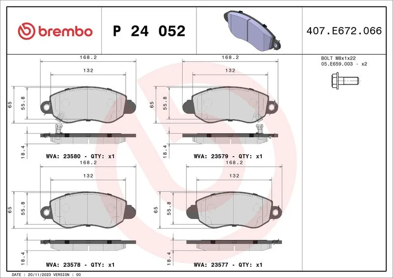 Conjunto de pastilhas de travão de disco BREMBO P 24 052