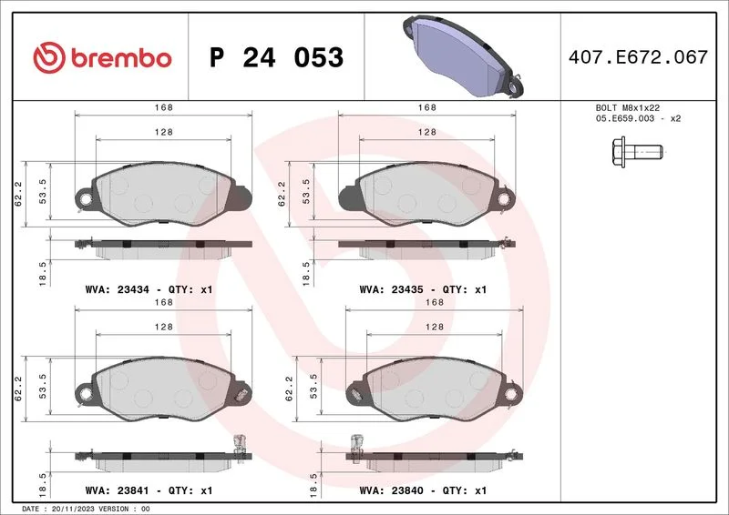 Conjunto de pastilhas de travão de disco BREMBO P 24 053