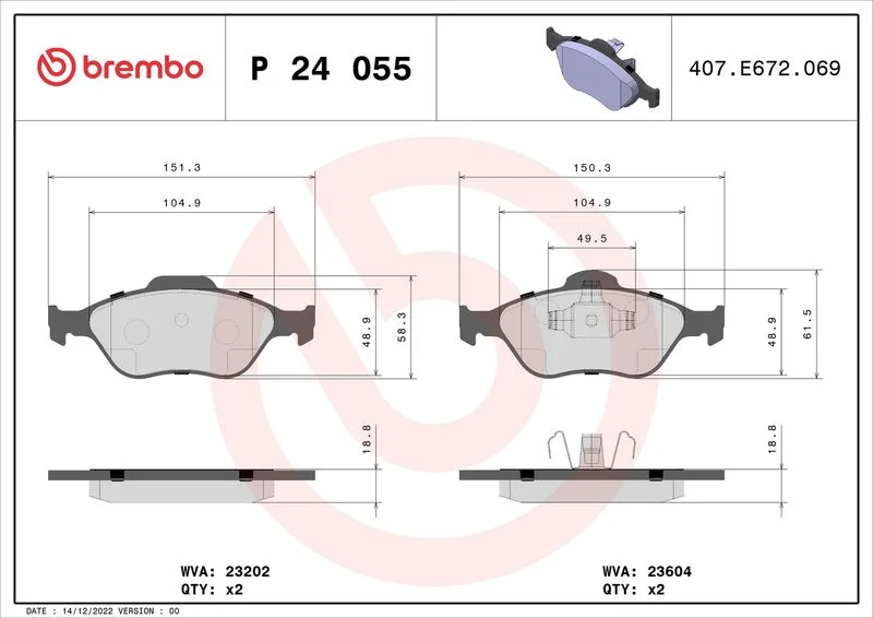Conjunto de pastilhas de travão de disco BREMBO P 24 055X