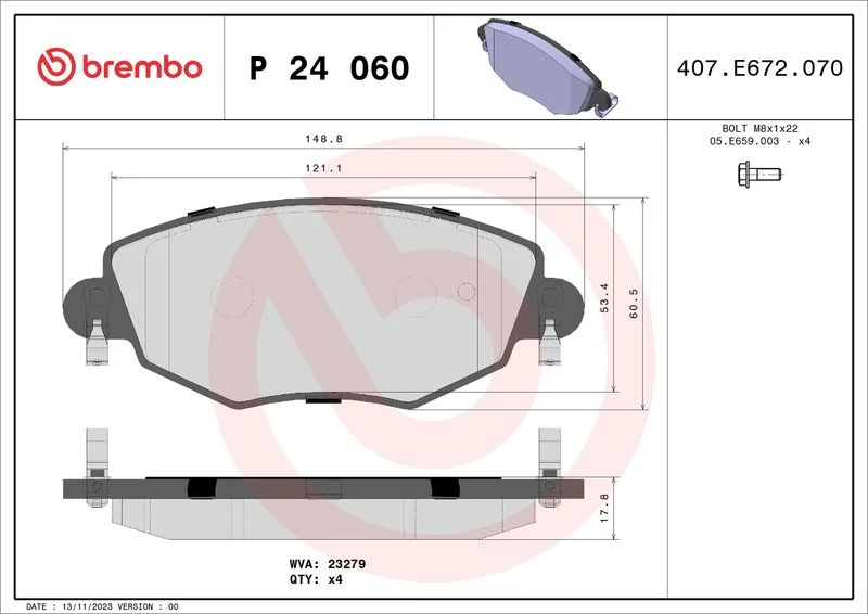 Conjunto de pastilhas de travão de disco BREMBO P 24 060