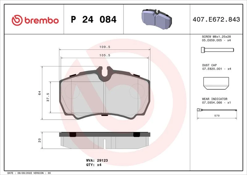 Brake Pad Set, disc brake BREMBO P 24 084