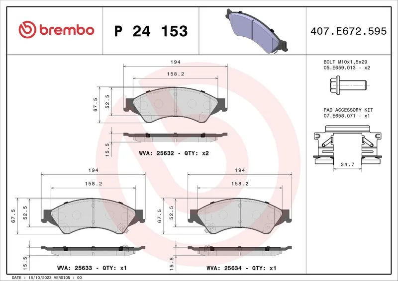 Brake Pad Set, disc brake BREMBO P 24 153