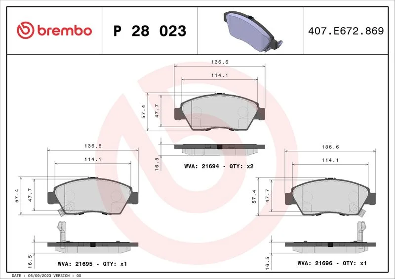 Conjunto de pastilhas de travão de disco BREMBO P 28 023