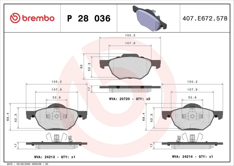 Conjunto de pastilhas de travão de disco BREMBO P 28 036