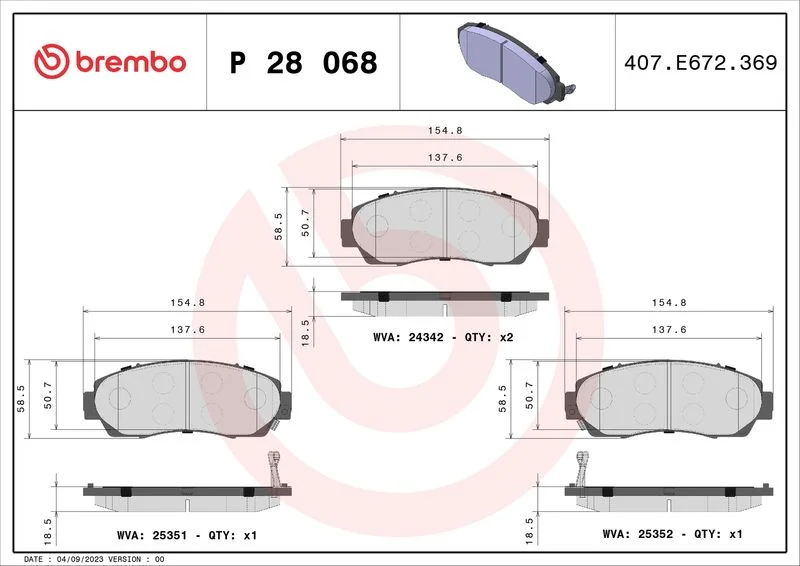 Conjunto de pastilhas de travão de disco BREMBO P 28 068