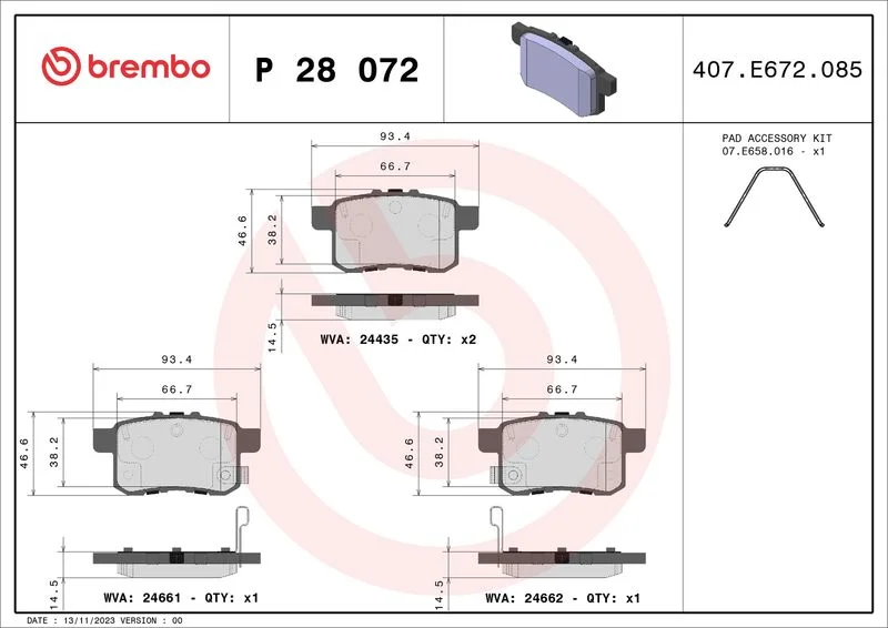 Conjunto de pastilhas de travão de disco BREMBO P 28 072