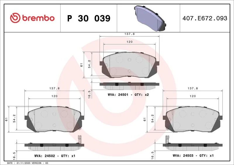 Conjunto de pastilhas de travão de disco BREMBO P 30 039