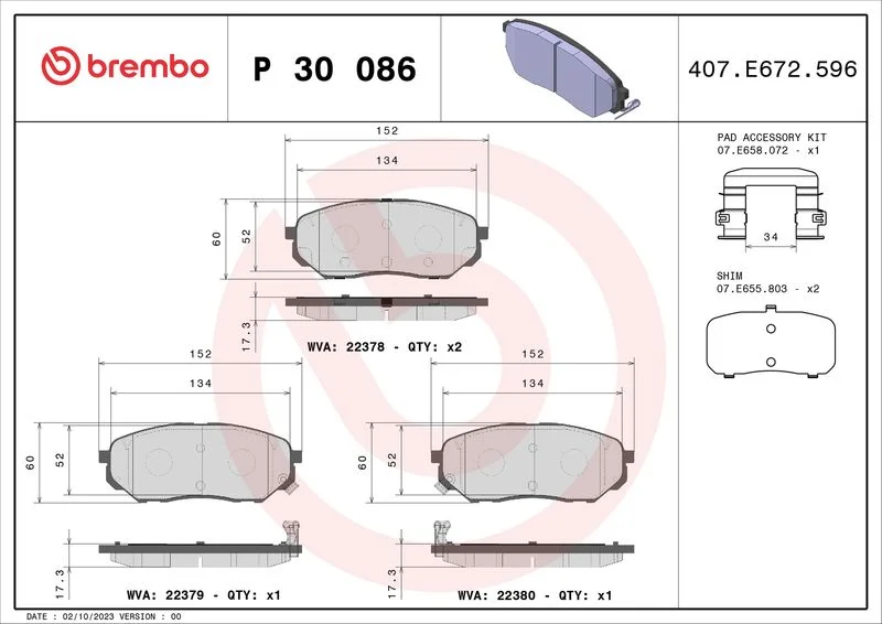 Conjunto de pastilhas de travão de disco BREMBO P 30 086