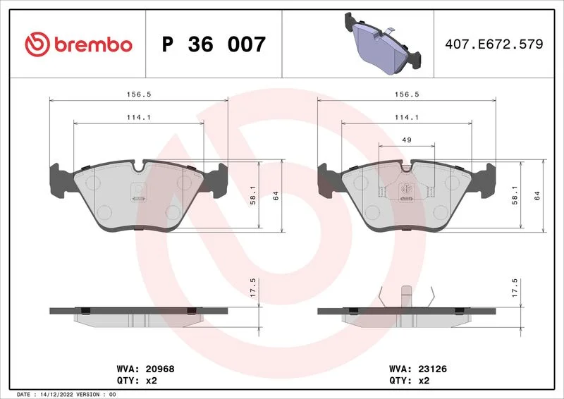 Conjunto de pastilhas de travão de disco BREMBO P 36 007