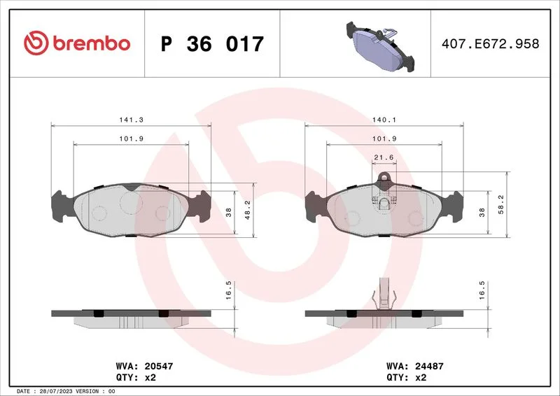 Conjunto de pastilhas de travão de disco BREMBO P 36 017