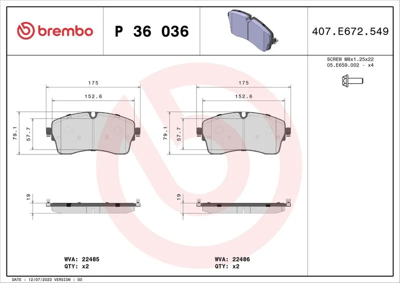 Conjunto de pastilhas de travão de disco BREMBO P 36 036