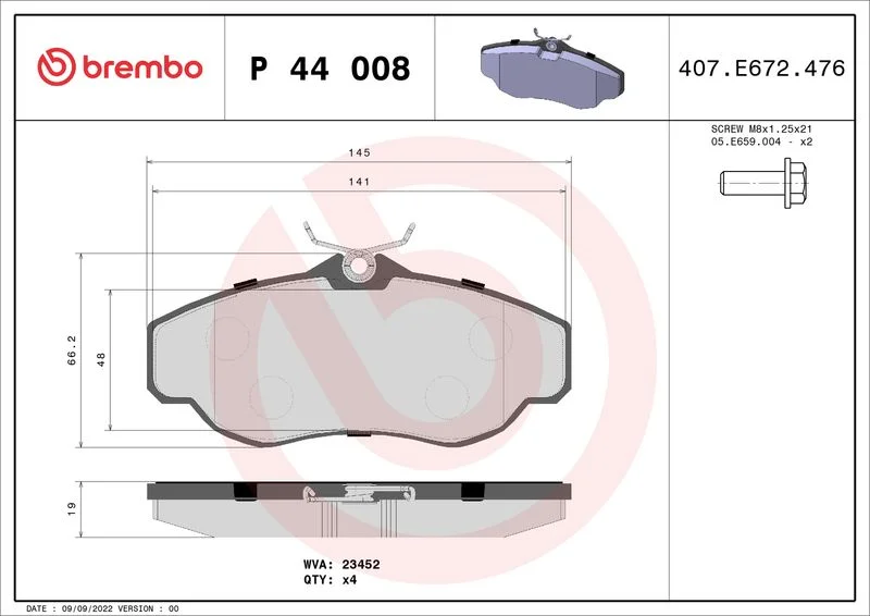 Brake Pad Set, disc brake BREMBO P 44 008