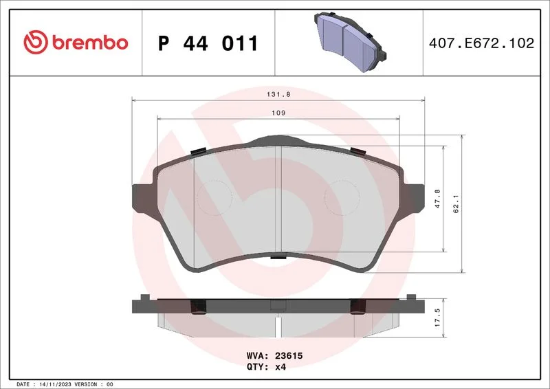 Conjunto de pastilhas de travão de disco BREMBO P 44 011