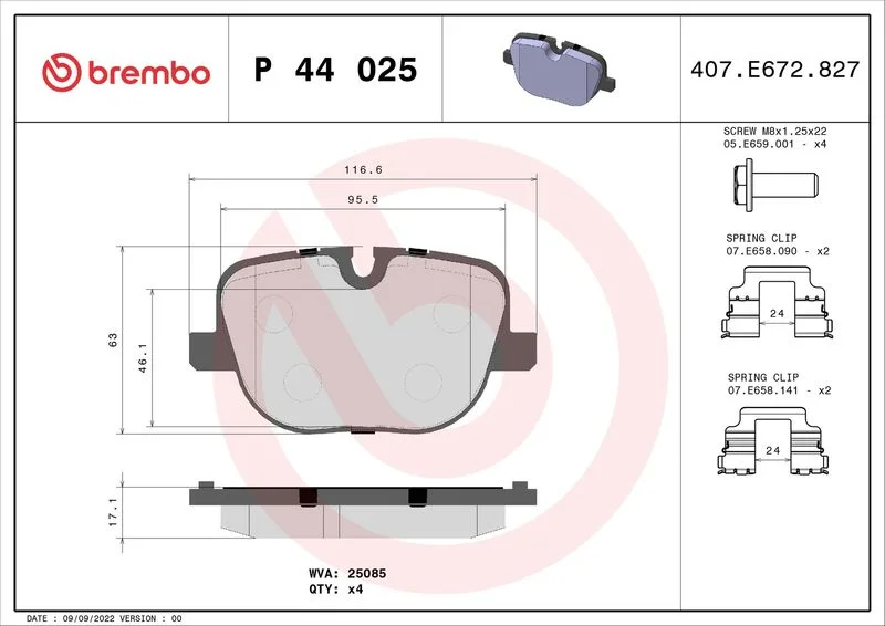 Brake Pad Set, disc brake BREMBO P 44 025