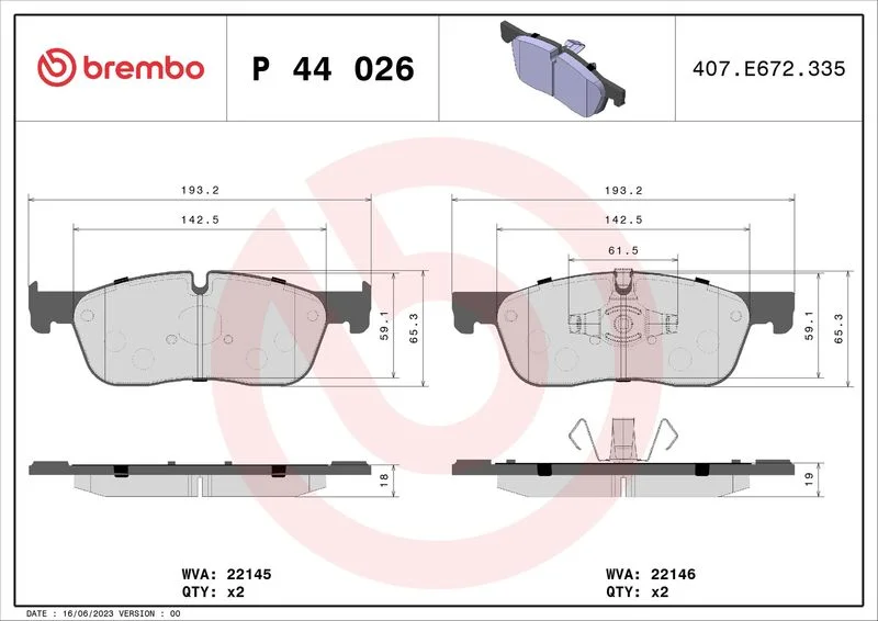 Brake Pad Set, disc brake BREMBO P 44 026X