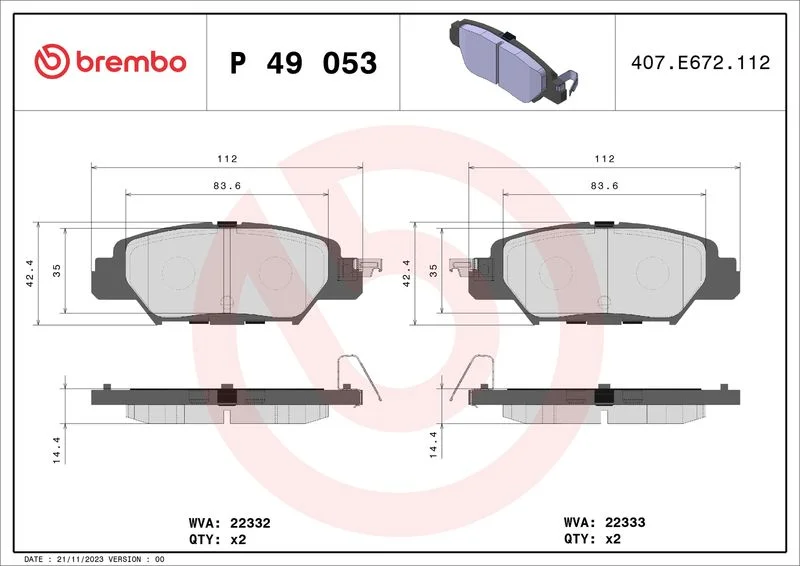 Conjunto de pastilhas de travão de disco BREMBO P 49 053