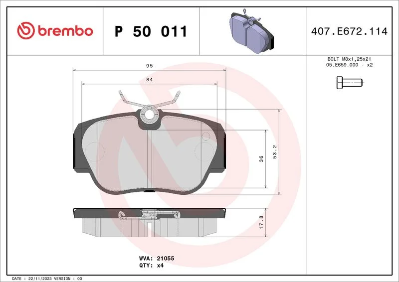 Conjunto de pastilhas de travão de disco BREMBO P 50 011